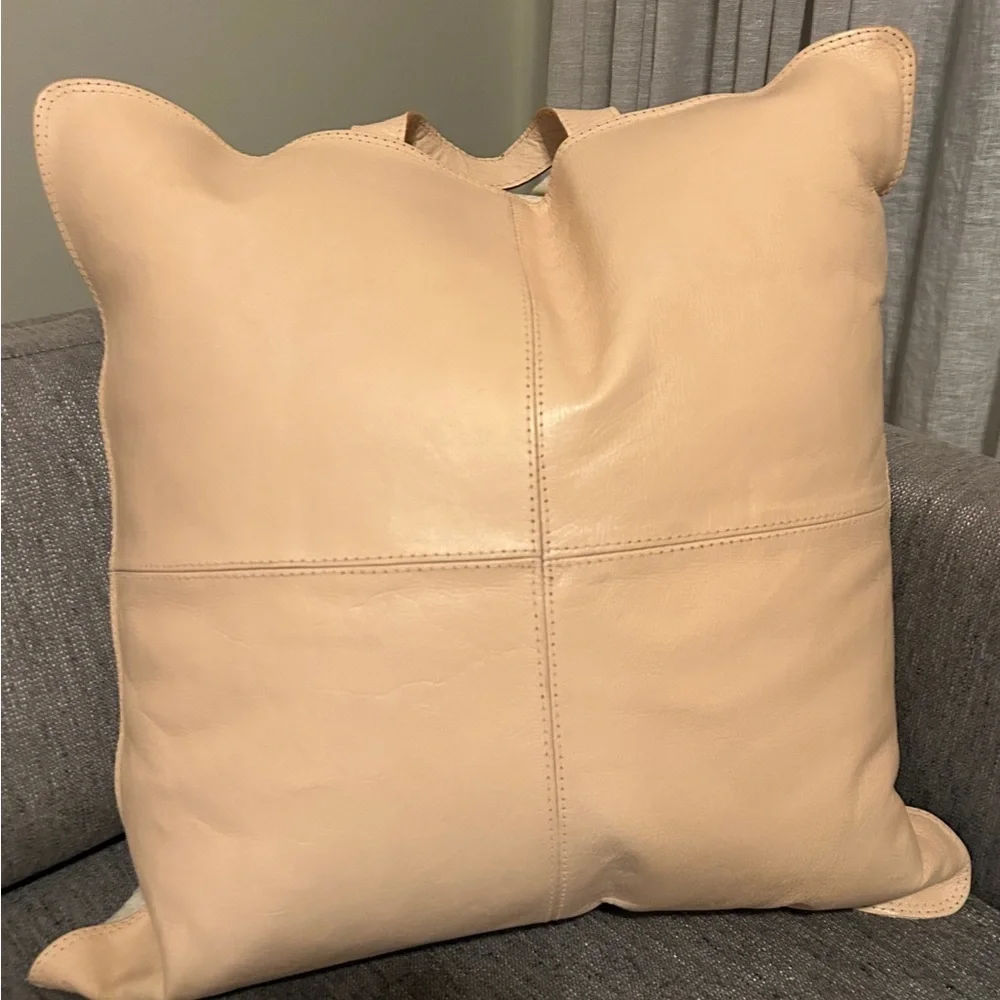 Elegant Tan Leather Throw Pillow size 18X18